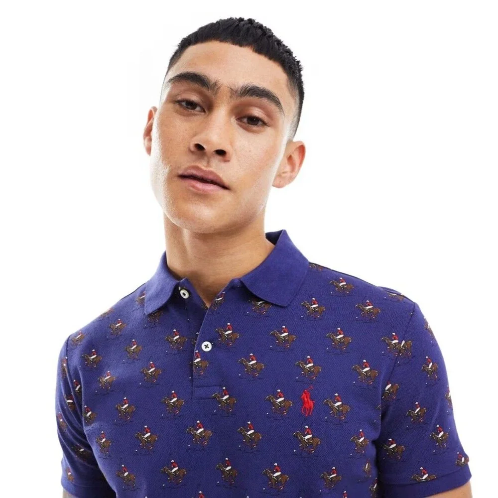 Polo Ralph Lauren Equestrian AOP Pony Mesh Polo Navy XL Classic Fit